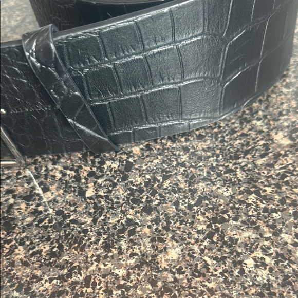 All Saints Black Croc Embossed Belt with Silver Buckle - Picture 2 of 10